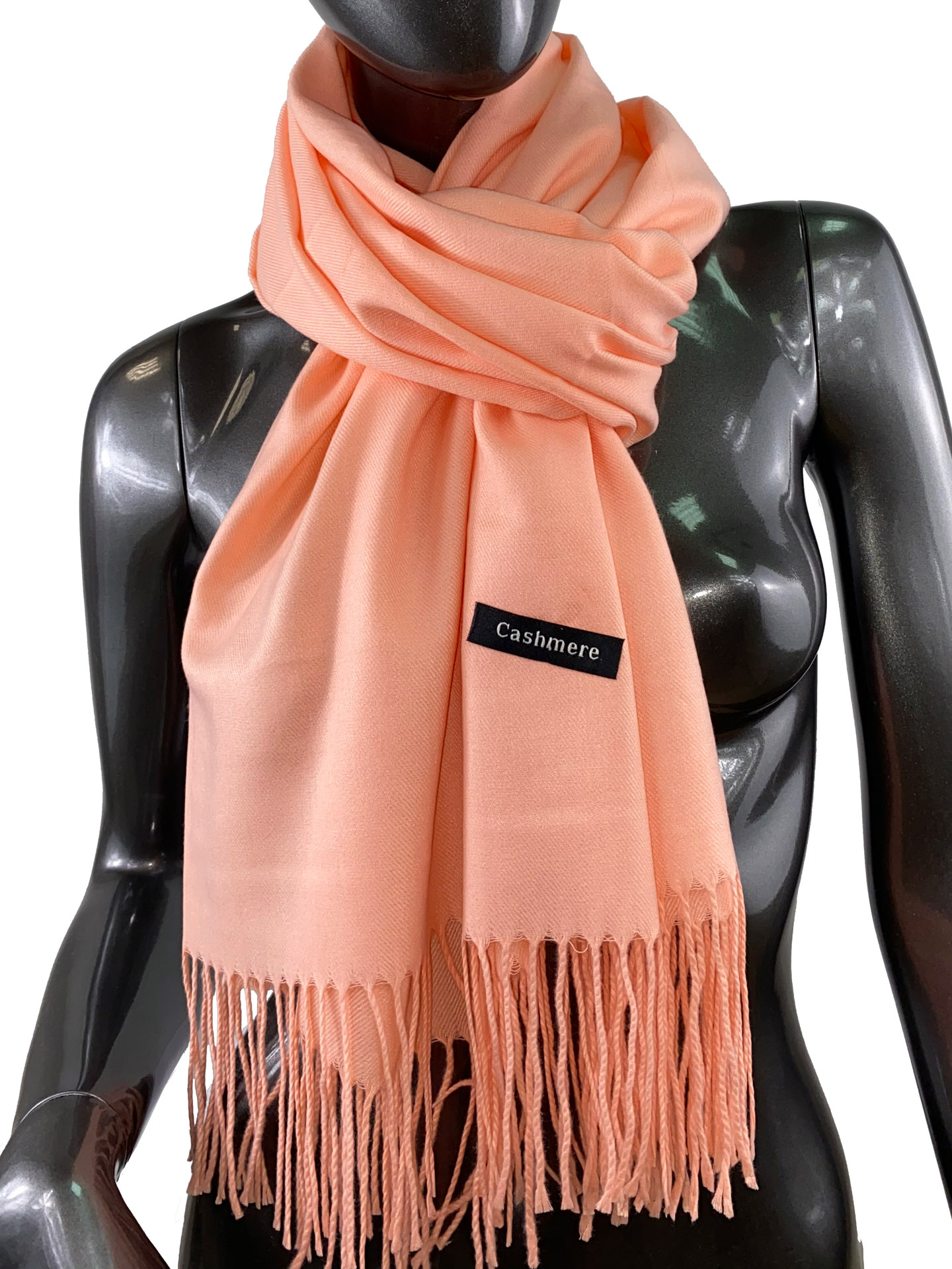 На фото 1 - Однотонный шарф-палантин из кашемира, цвет лососевый