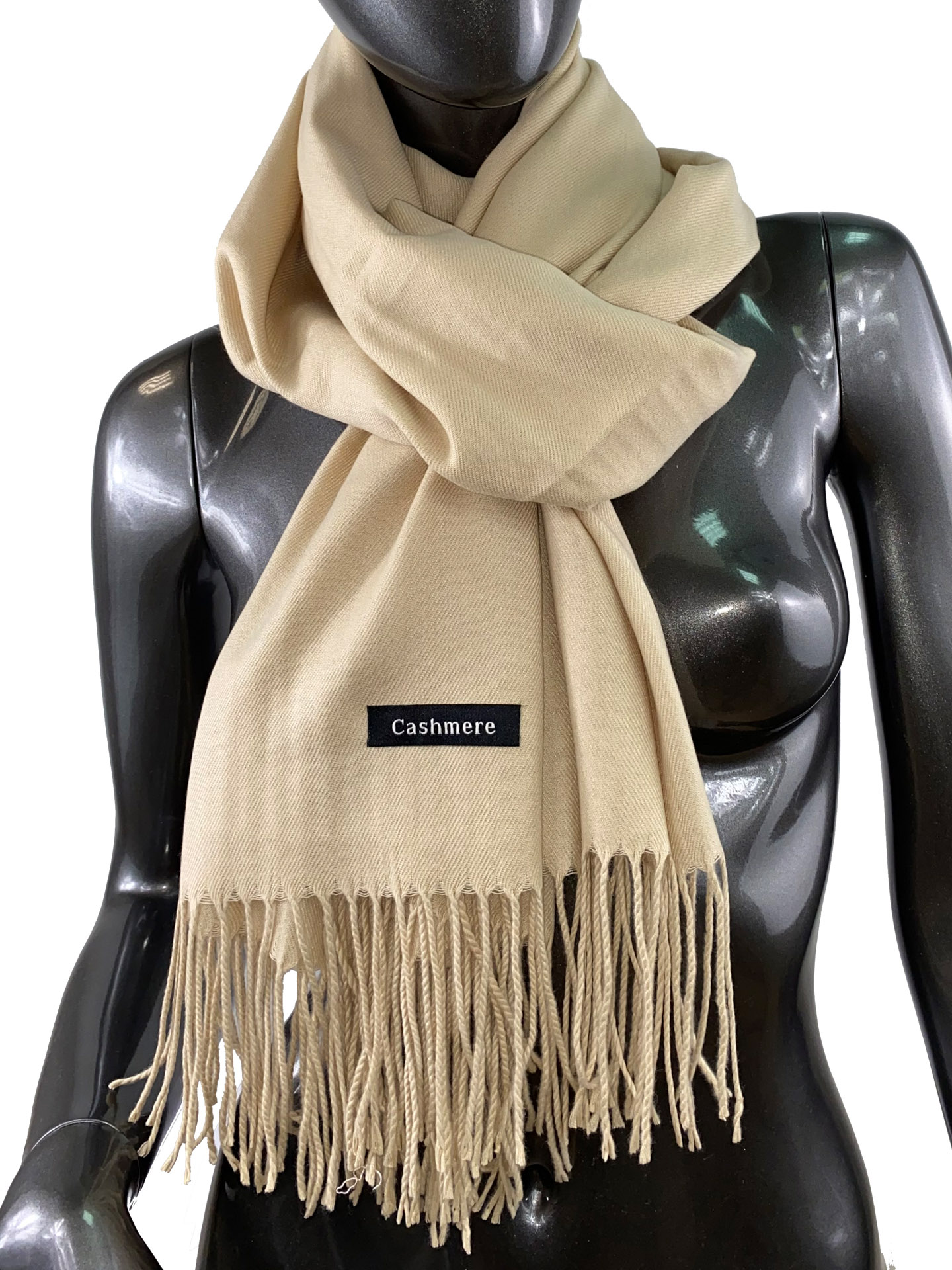 На фото 1 - Однотонный шарф-палантин из кашемира, цвет крем-брюле