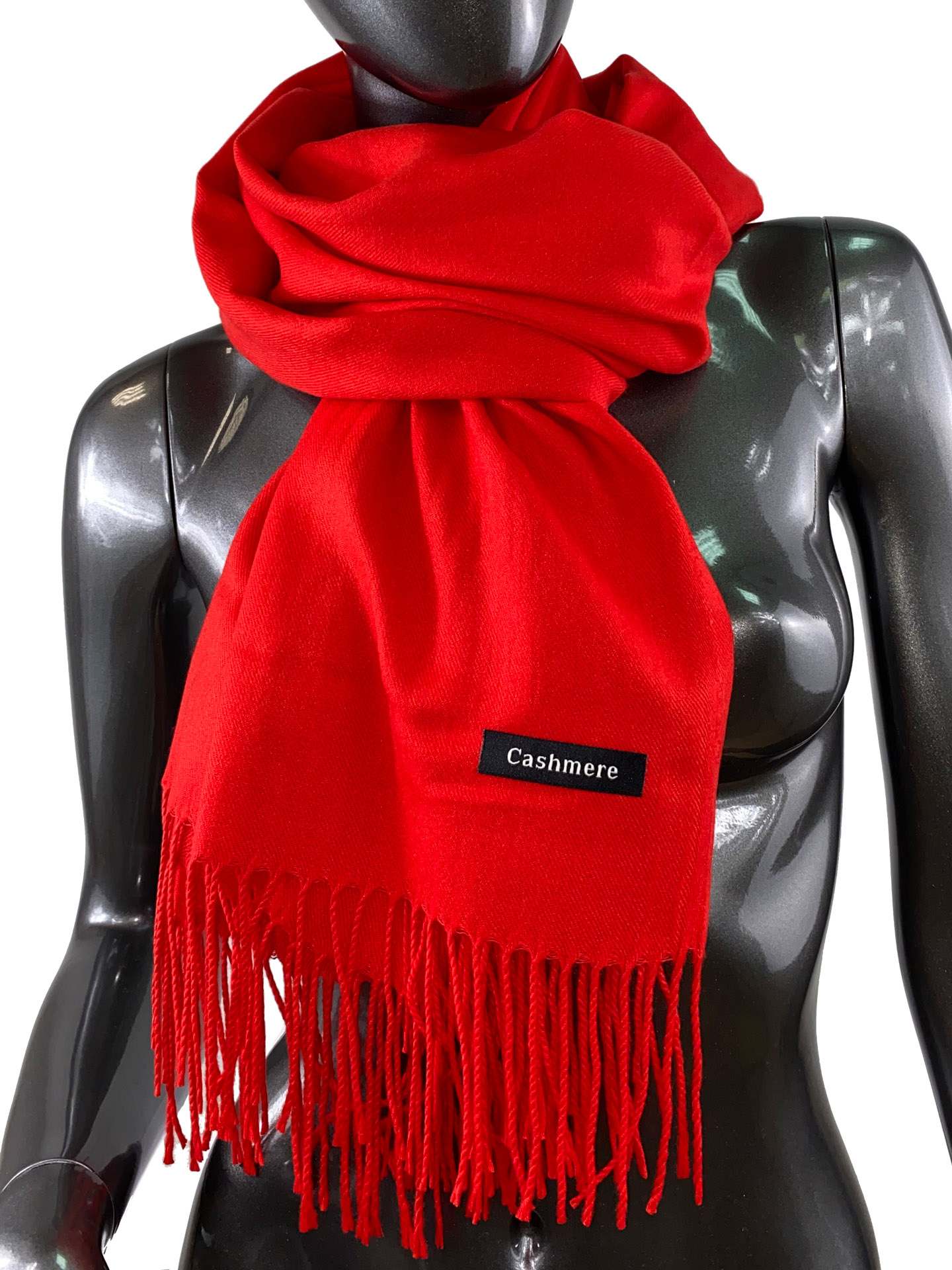 На фото 1 - Однотонный шарф-палантин из кашемира, цвет ярко-красный
