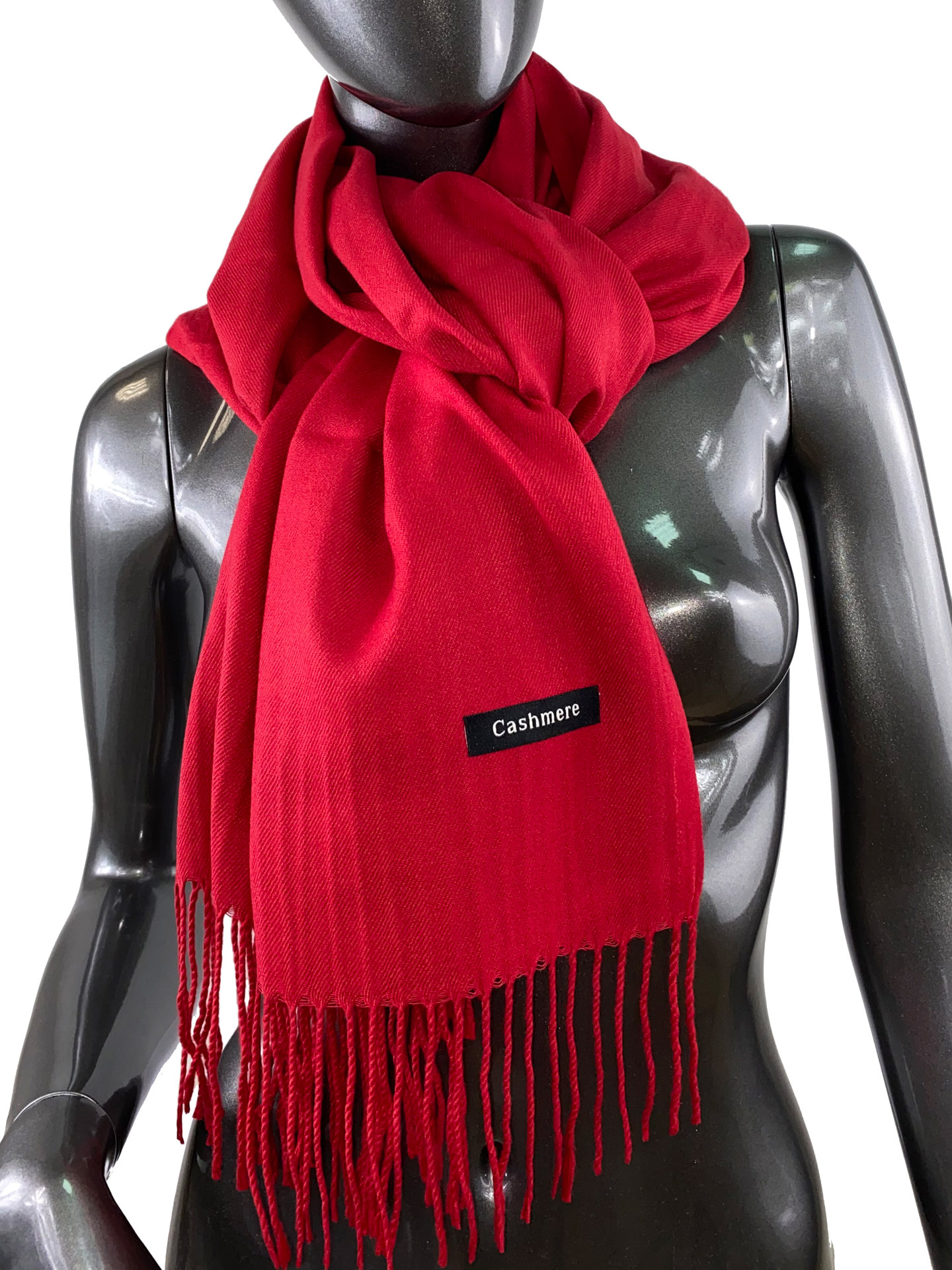 На фото 1 - Однотонный шарф-палантин из кашемира, цвет красный рубин