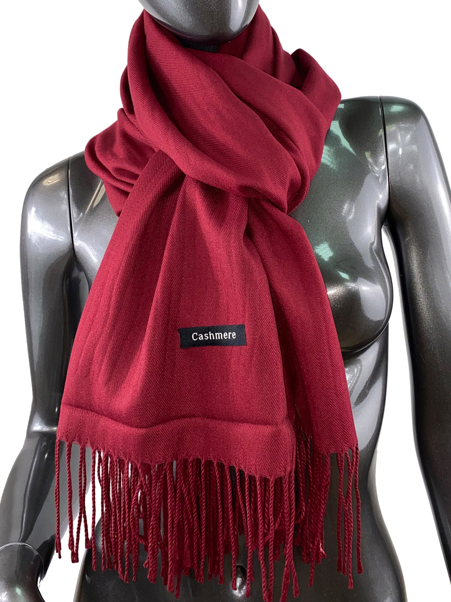 На фото 1 - Однотонный шарф-палантин из кашемира, цвет бордо