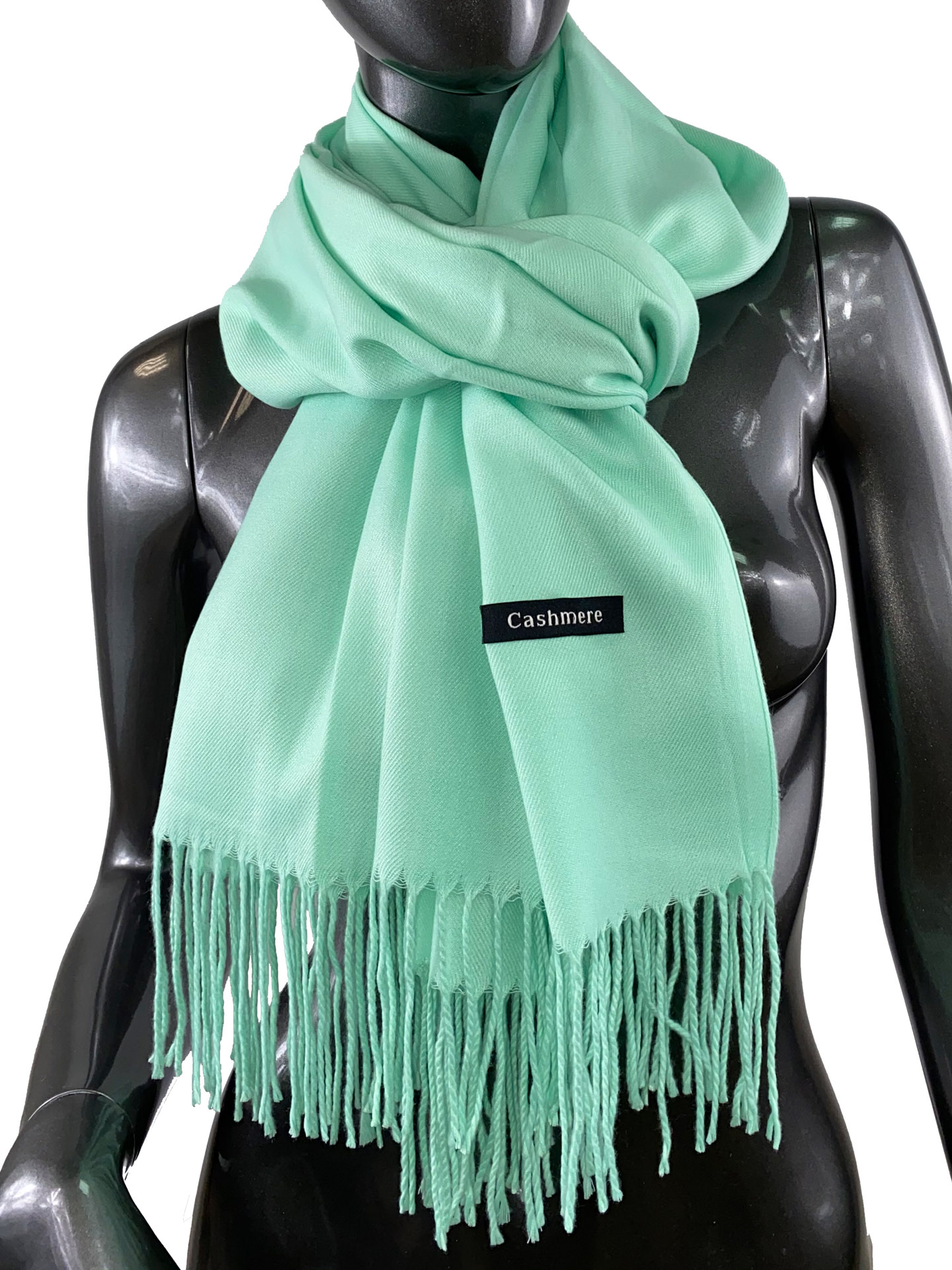 На фото 1 - Однотонный шарф-палантин из кашемира, цвет зелёная мята