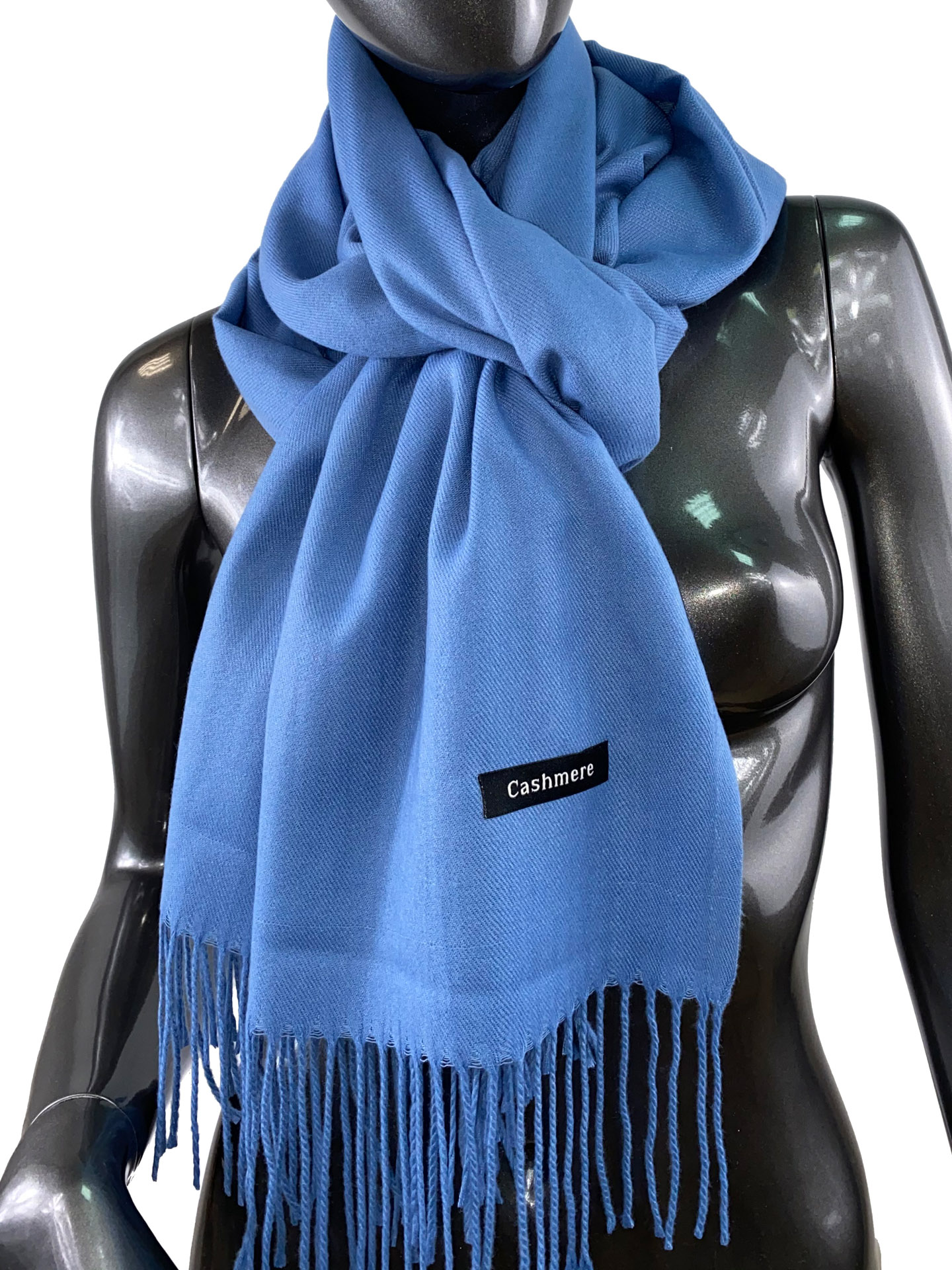 На фото 1 - Однотонный шарф-палантин из кашемира, цвет сизый