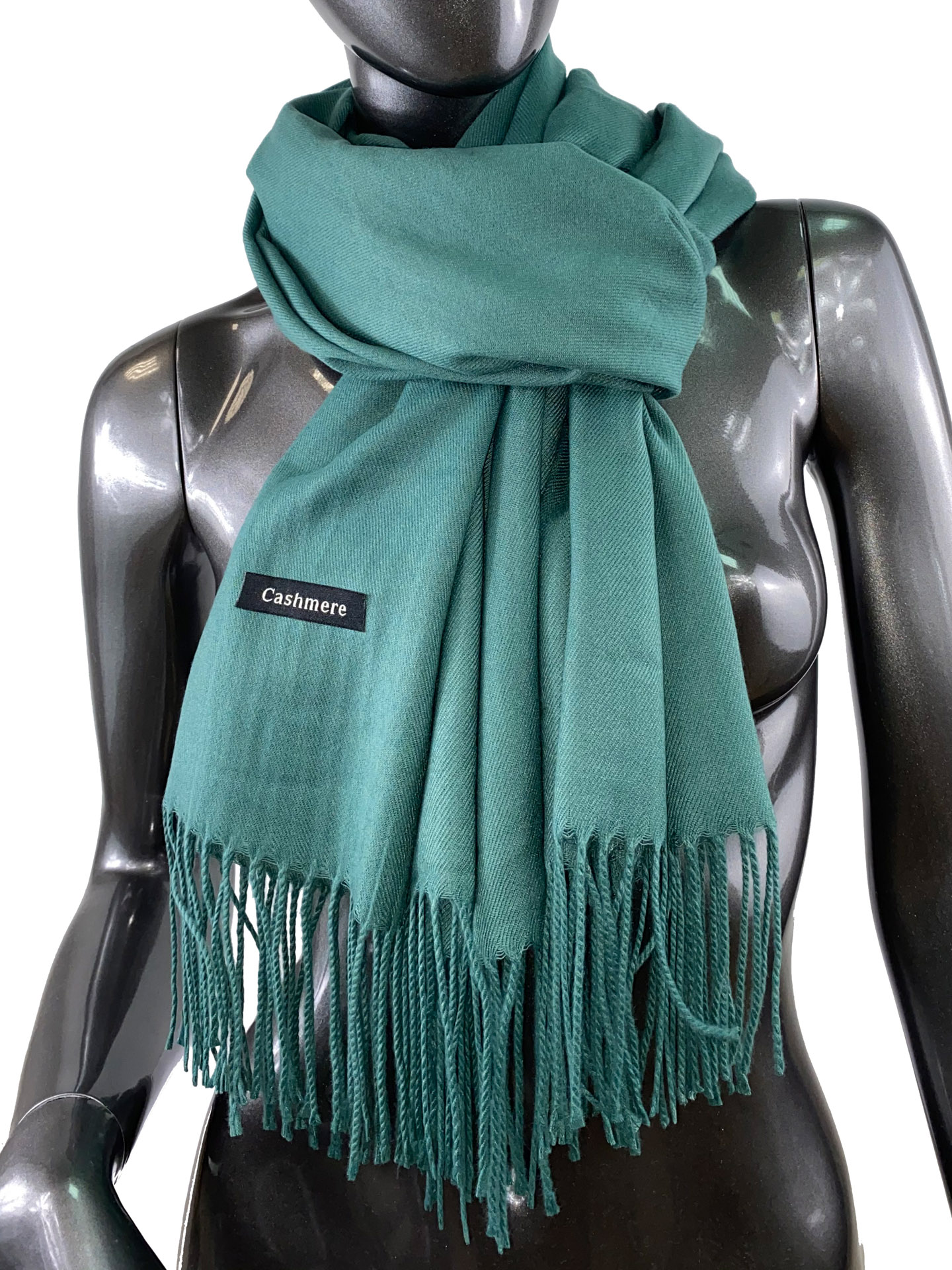 На фото 1 - Однотонный шарф-палантин из кашемира, цвет бирюзово-зелёный