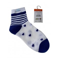 На фото 1 - Женские носки в полоску с сердечками, цвет белый с синим