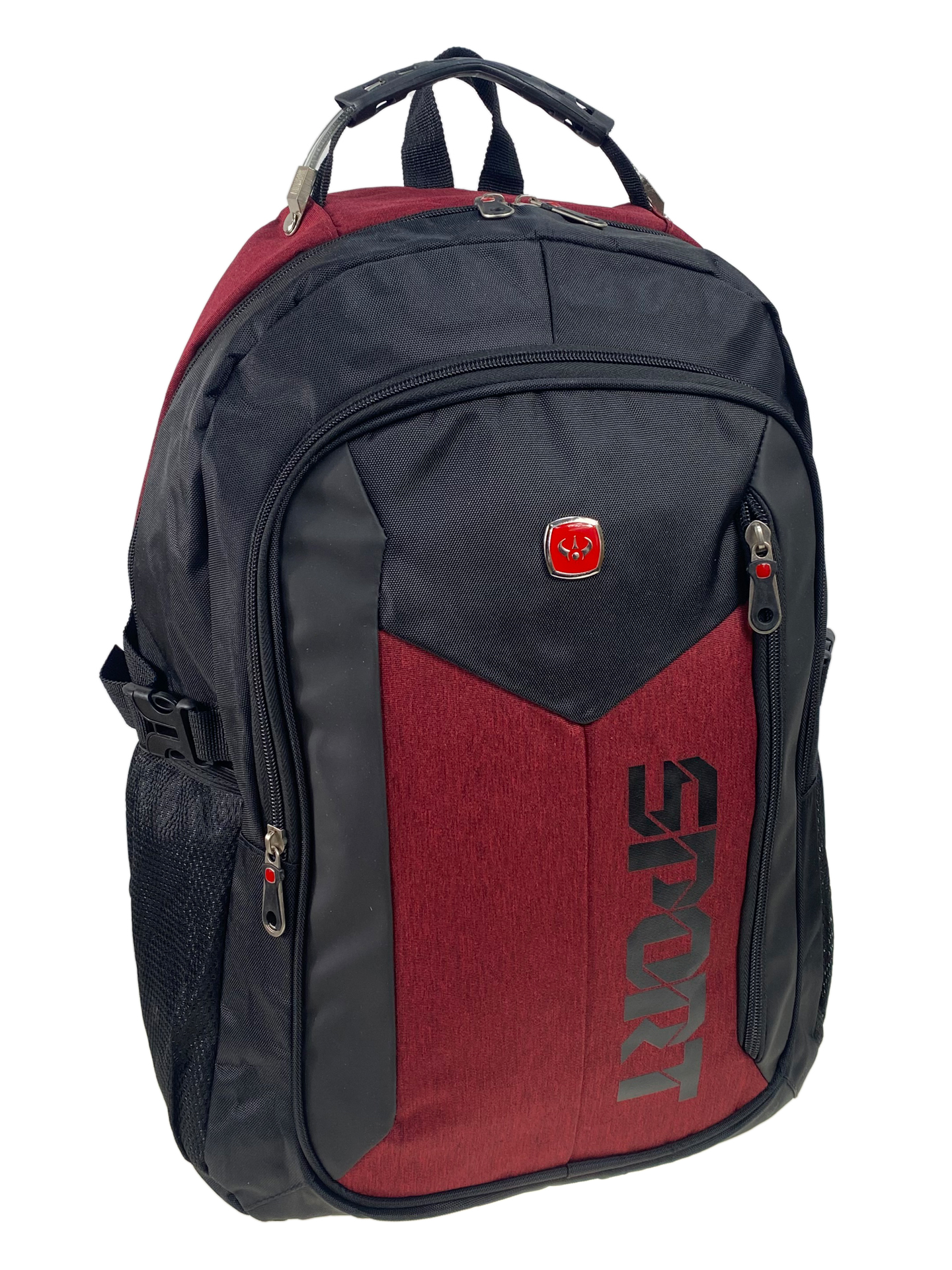 На фото 1 - Мужской  рюкзак из текстиля ,цвет черный/красный