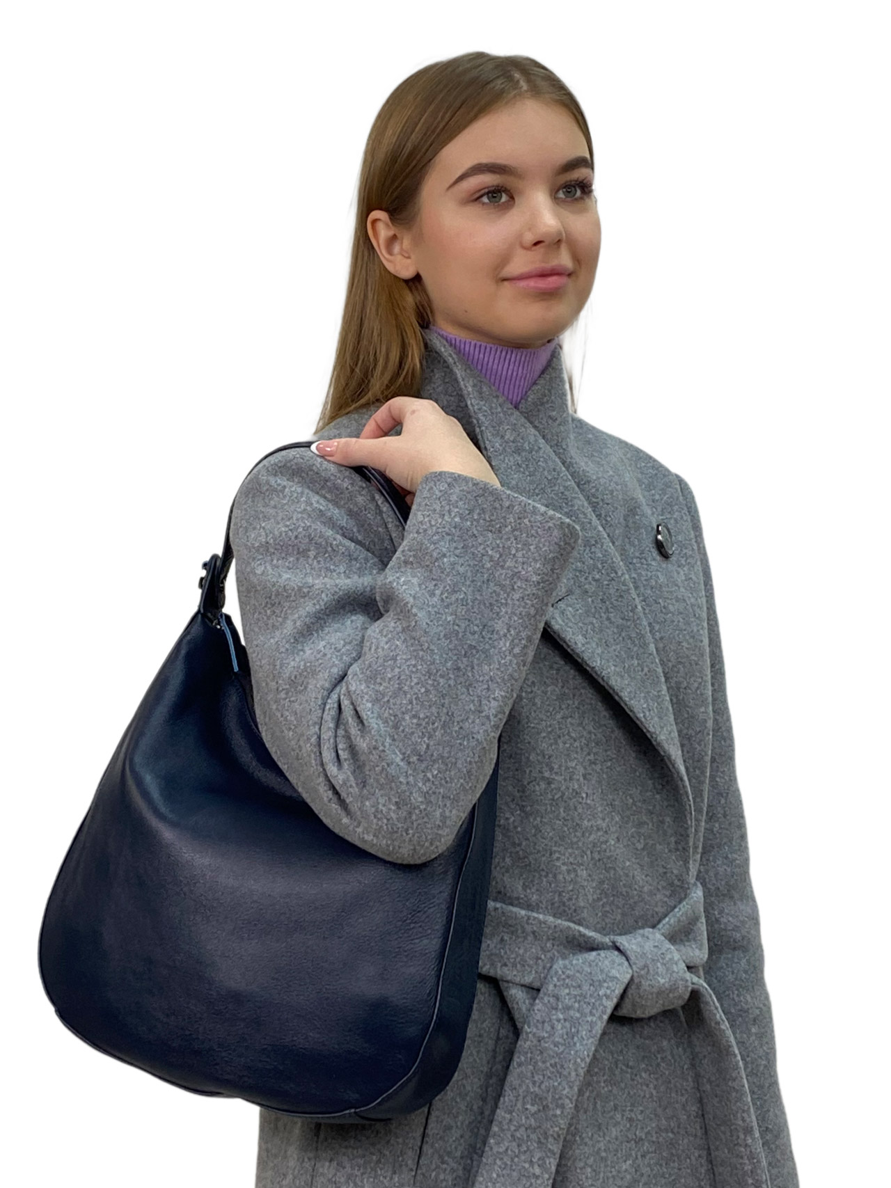 На фото 1 - Женская сумка  из натуральной кожи, цвет  синий