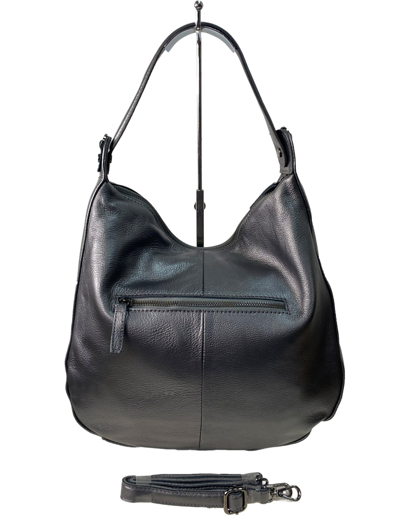На фото 2 - Женская сумка  из натуральной кожи, цвет серый металлик