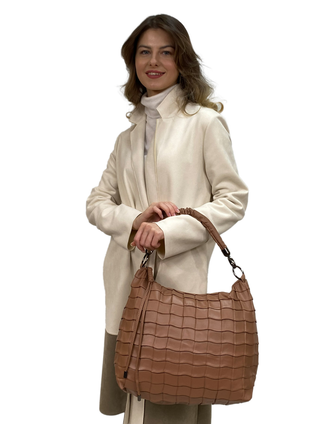 На фото 1 - Женская сумка  из искусственной кожи, цвет бежево-коричневый