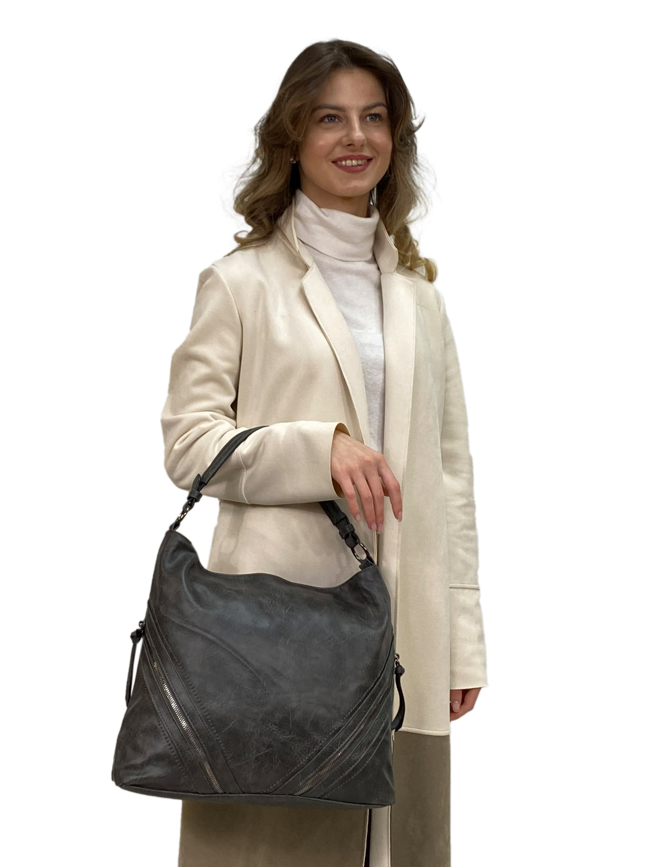 На фото 1 - Женская сумка  из искусственной кожи, цвет графит