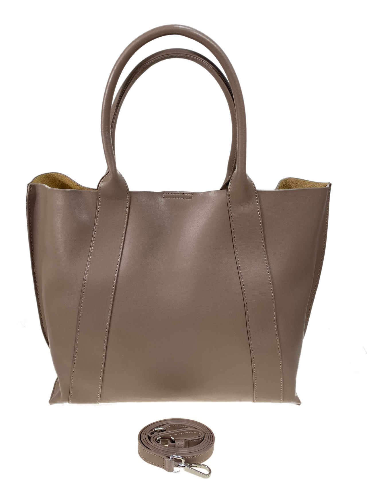 На фото 2 - Женская сумка шоппер из натуральной кожи, цвет бежевый