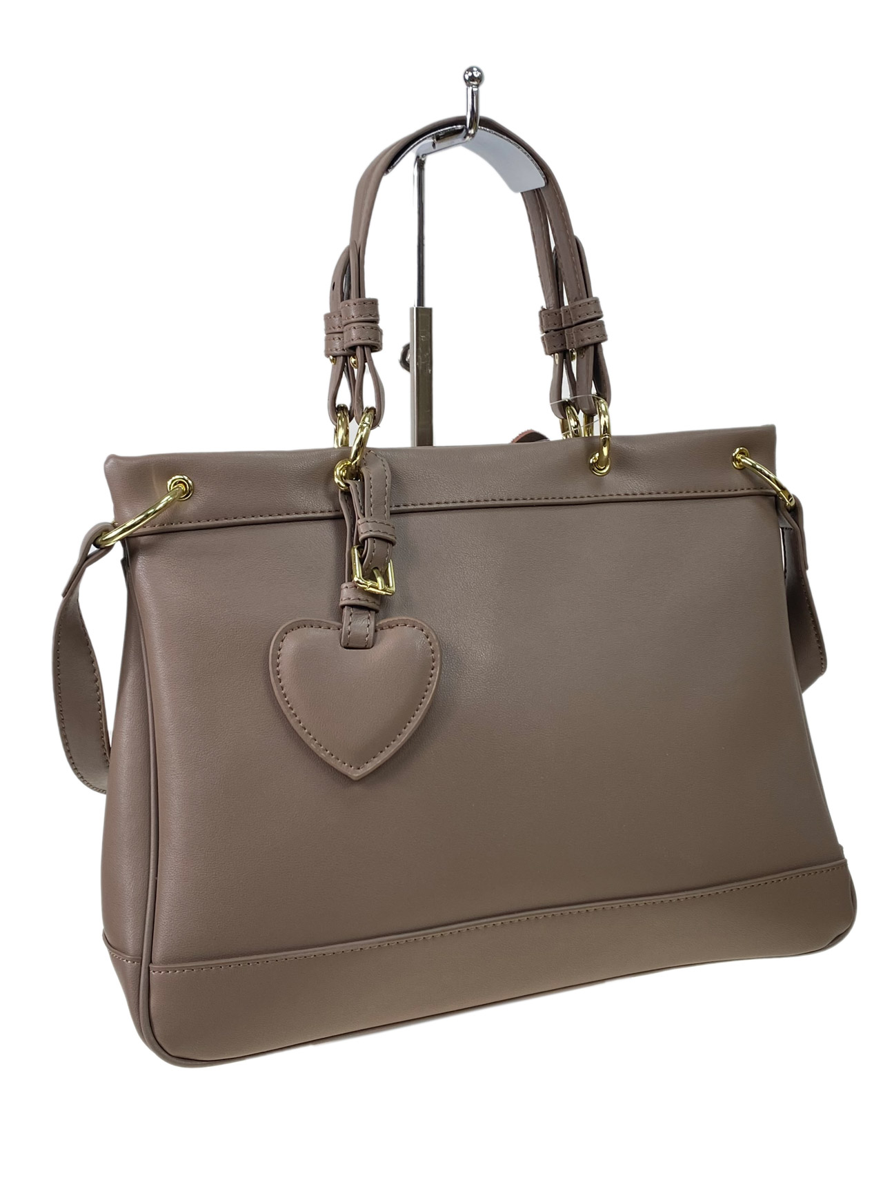 На фото 1 - Женская сумка из натуральной кожи, цвет  серо бежевый