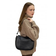 На фото 1 - Женская сумка хобо из натуральной кожи, цвет черный