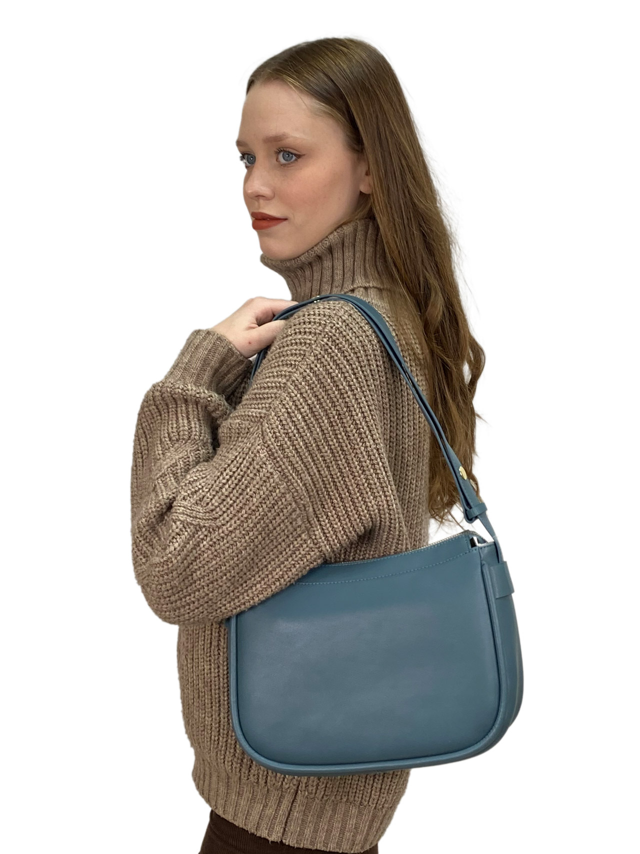 На фото 1 - Женская сумка хобо из натуральной кожи, цвет бирюзовый
