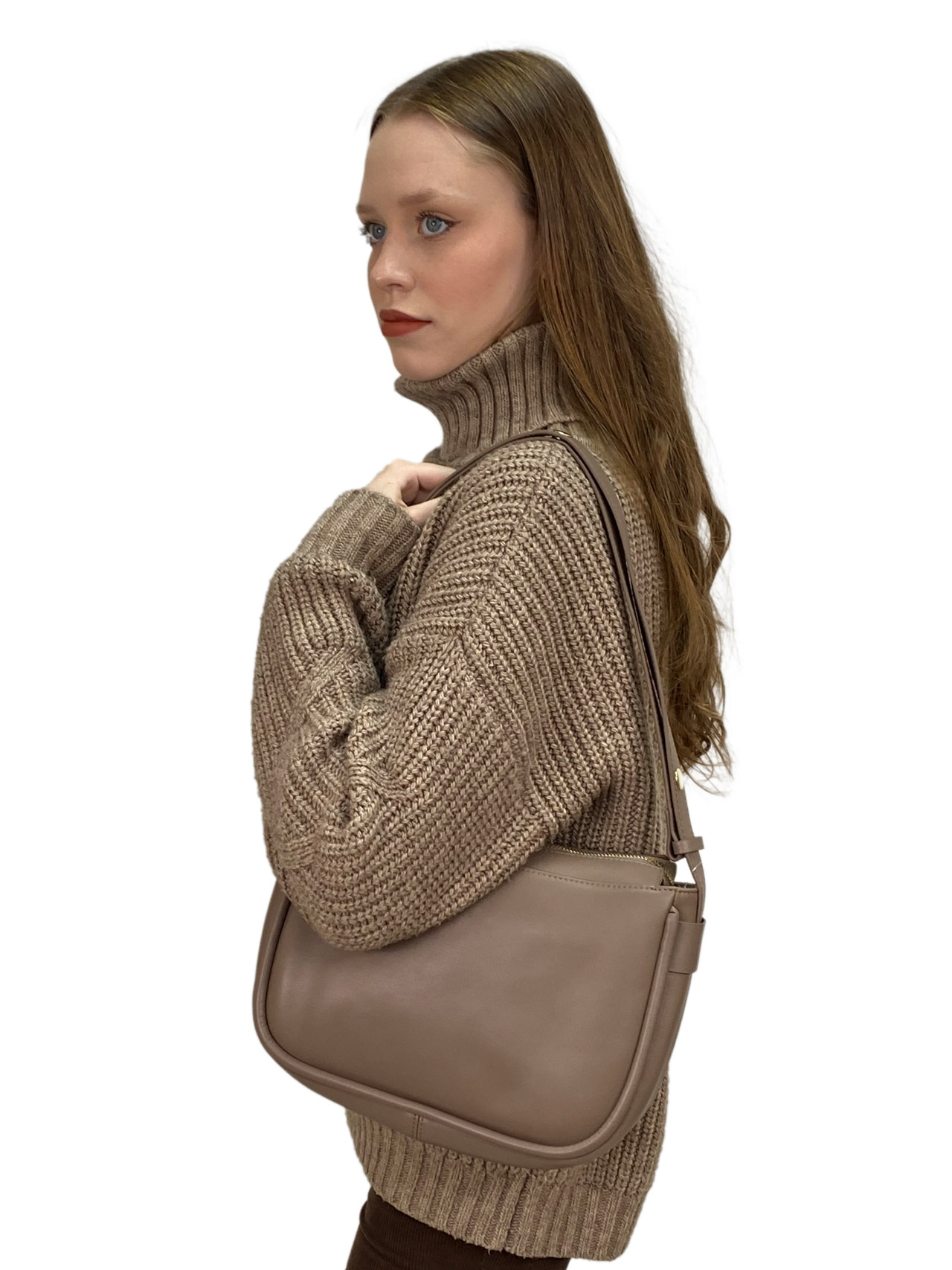 На фото 1 - Женская сумка хобо из натуральной кожи, цвет какао
