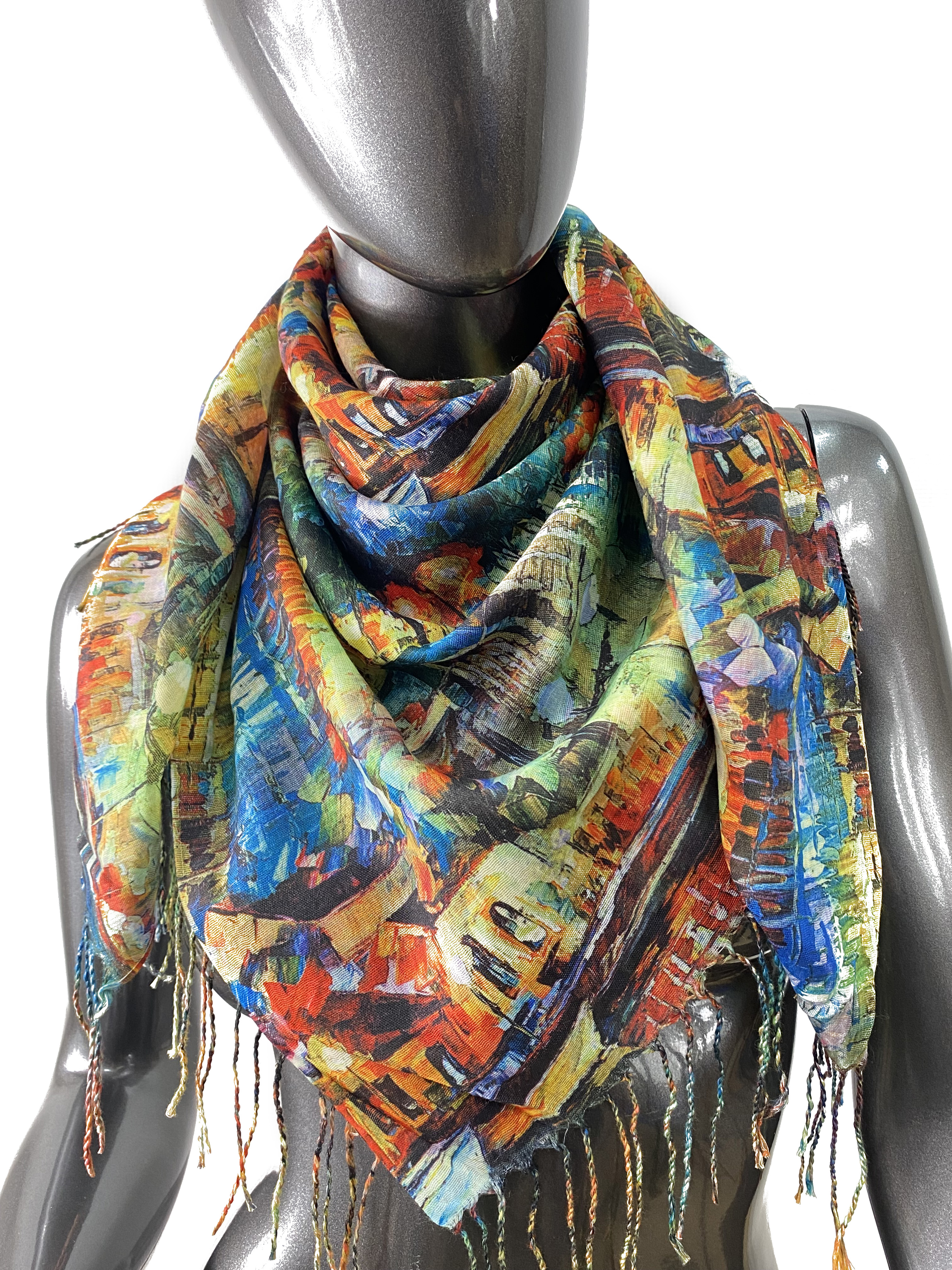 На фото 1 - Двухсторонний платок батик из хлопка, мультицвет