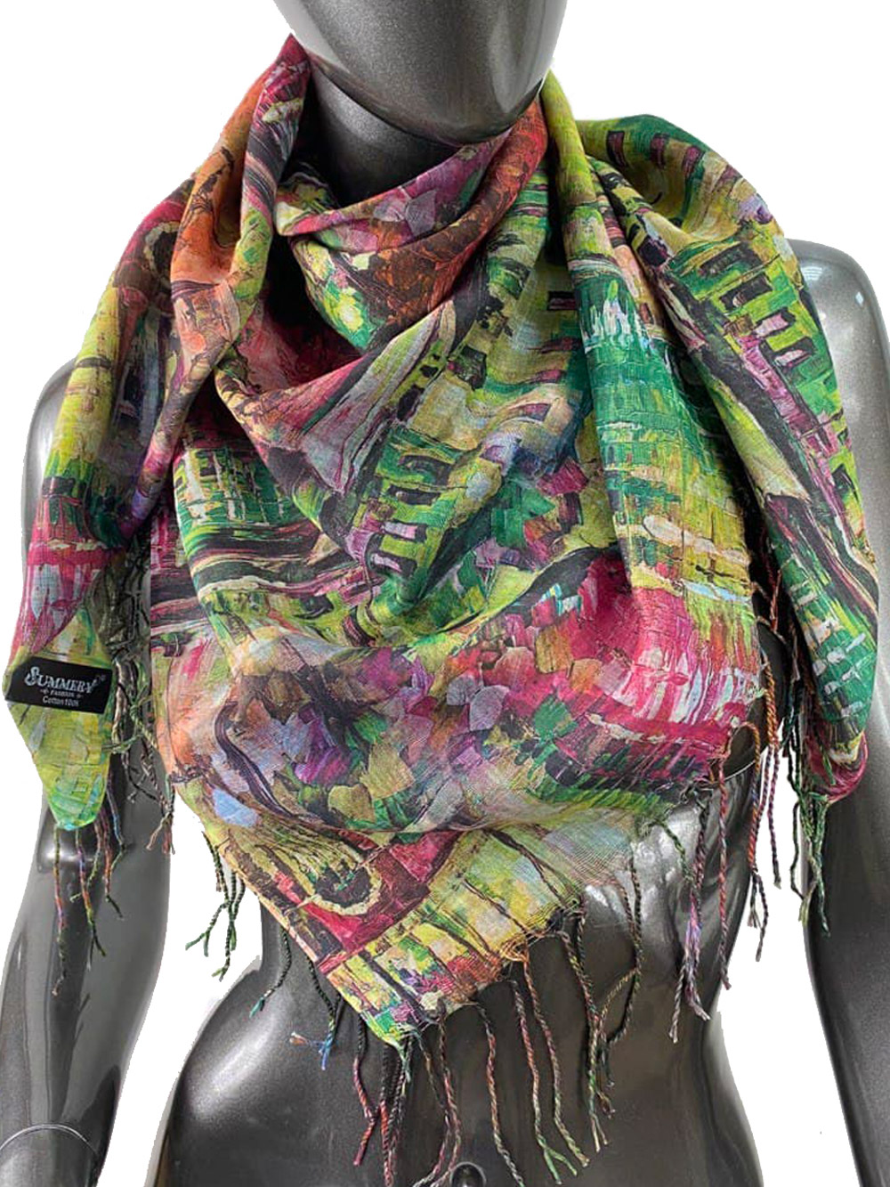 На фото 2 - Двухсторонний платок батик из хлопка, мультицвет