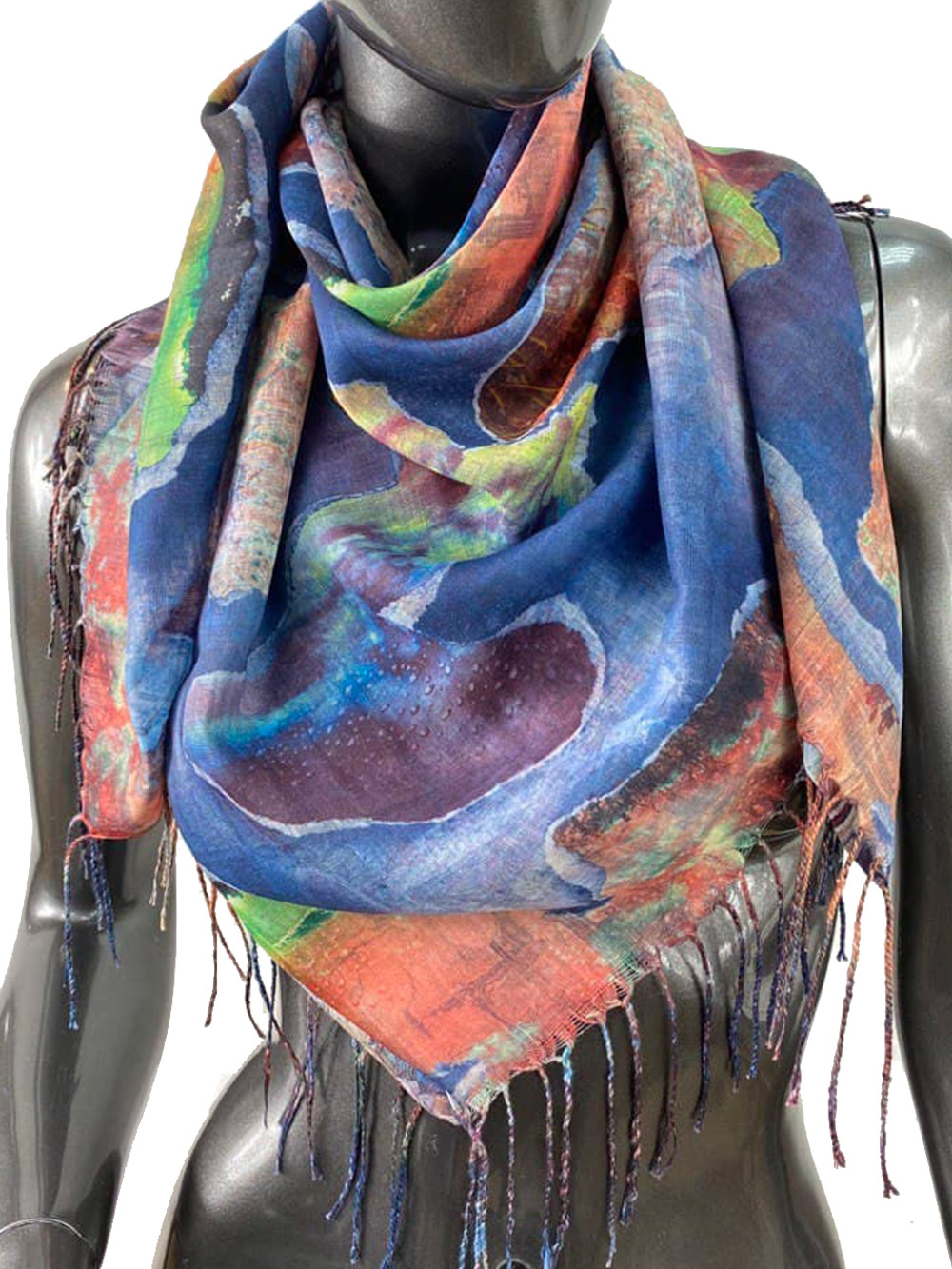 На фото 1 - Двухсторонний платок батик из хлопка, разноцветный