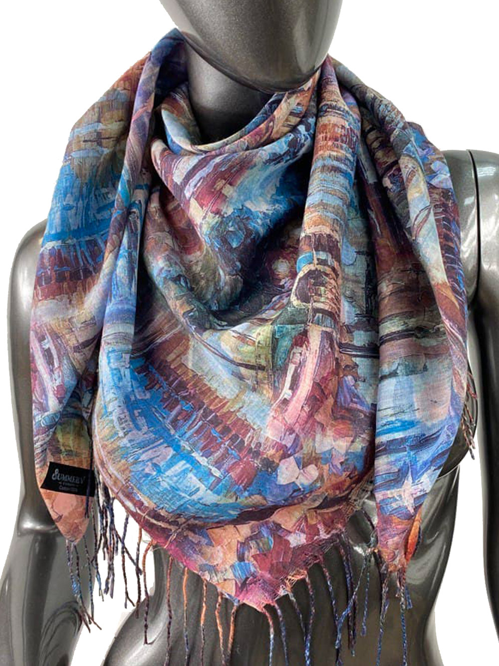 На фото 2 - Двухсторонний платок батик из хлопка, разноцветный