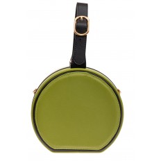 На фото 3 - Каркасная круглая сумочка из искусственной кожи, цвет белый с черным и зеленым
