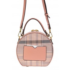 На фото 3 - Круглая женская сумочка из экокожи с принтом, цвет розовый