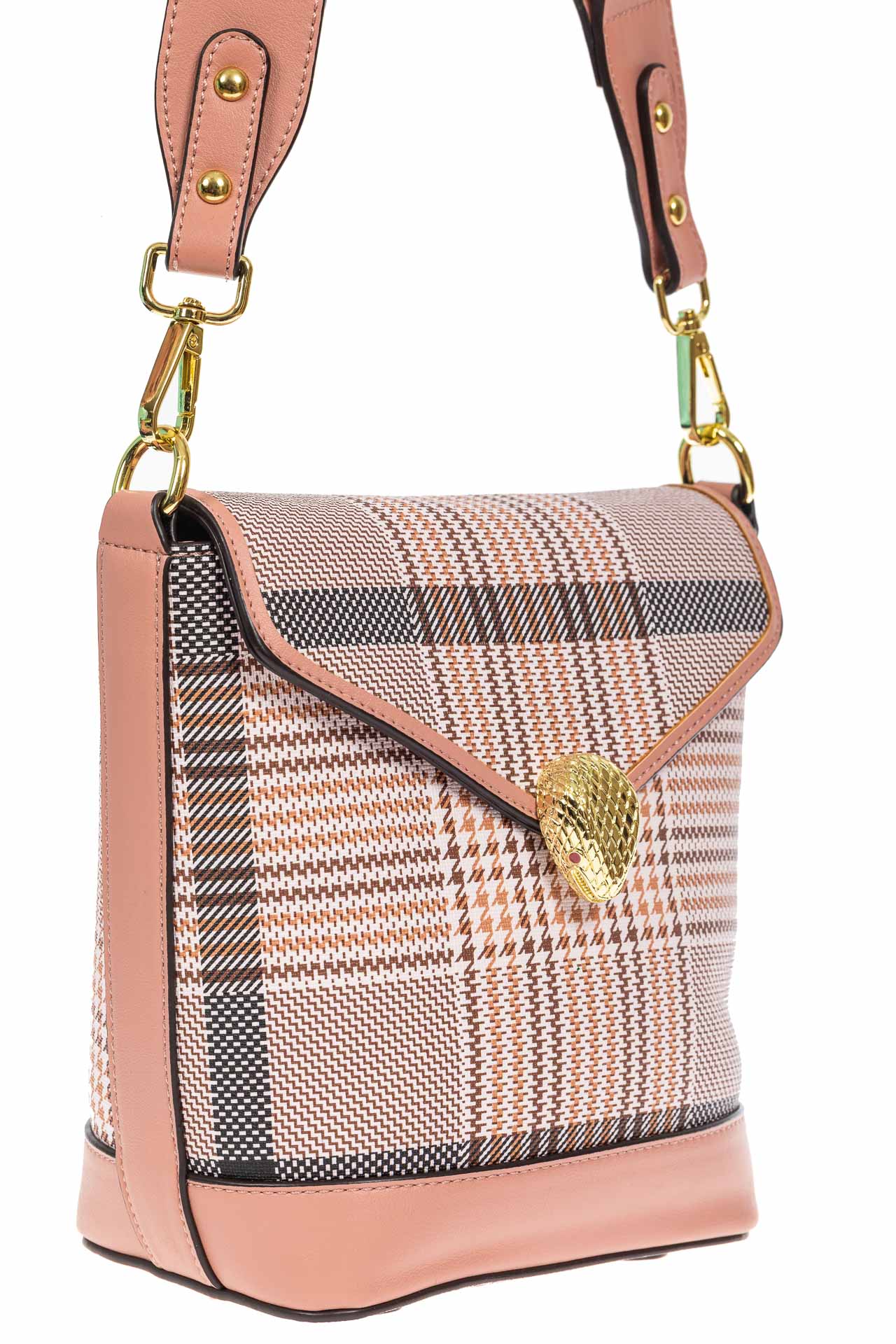 На фото 1 - Каркасная женская сумка из искусственной кожи с принтом, цвет розовый