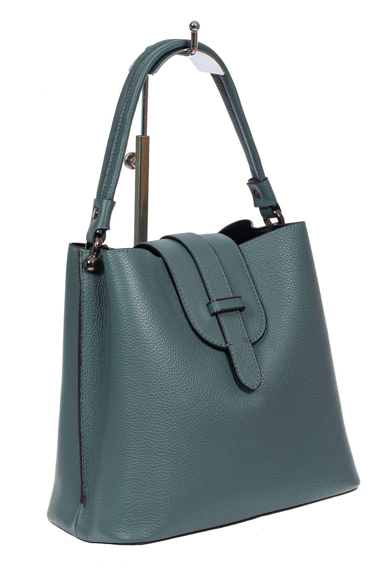На фото 1 - Женская сумка-пакет из фактурной натуральной кожи, цвет бирюзовый