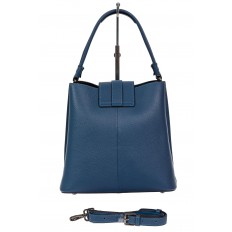 На фото 3 - Женская сумка-пакет из фактурной натуральной кожи, цвет синий
