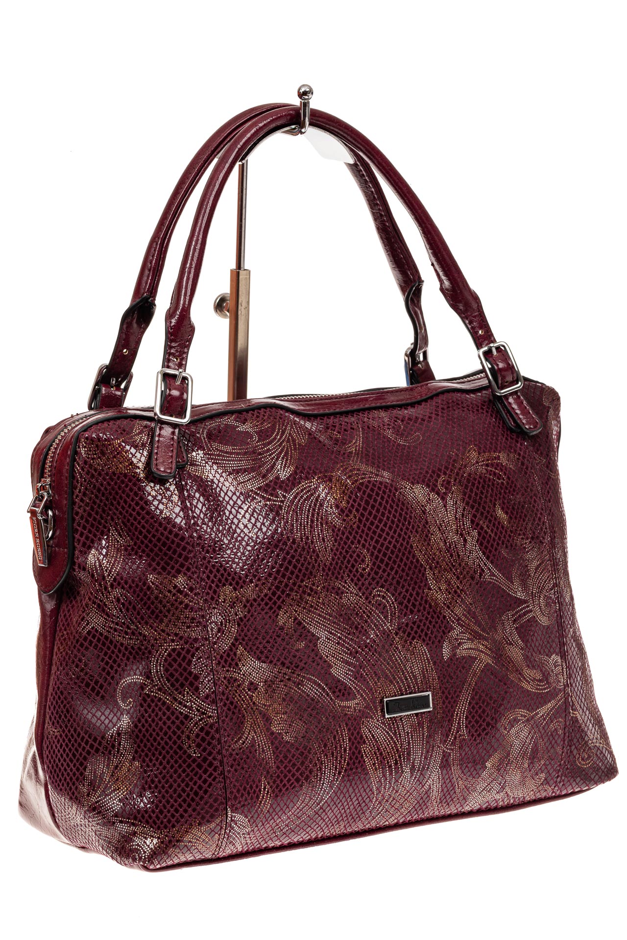 На фото 1 - Комбинированная сумка из экокожи и натуральной кожи, бордовая
