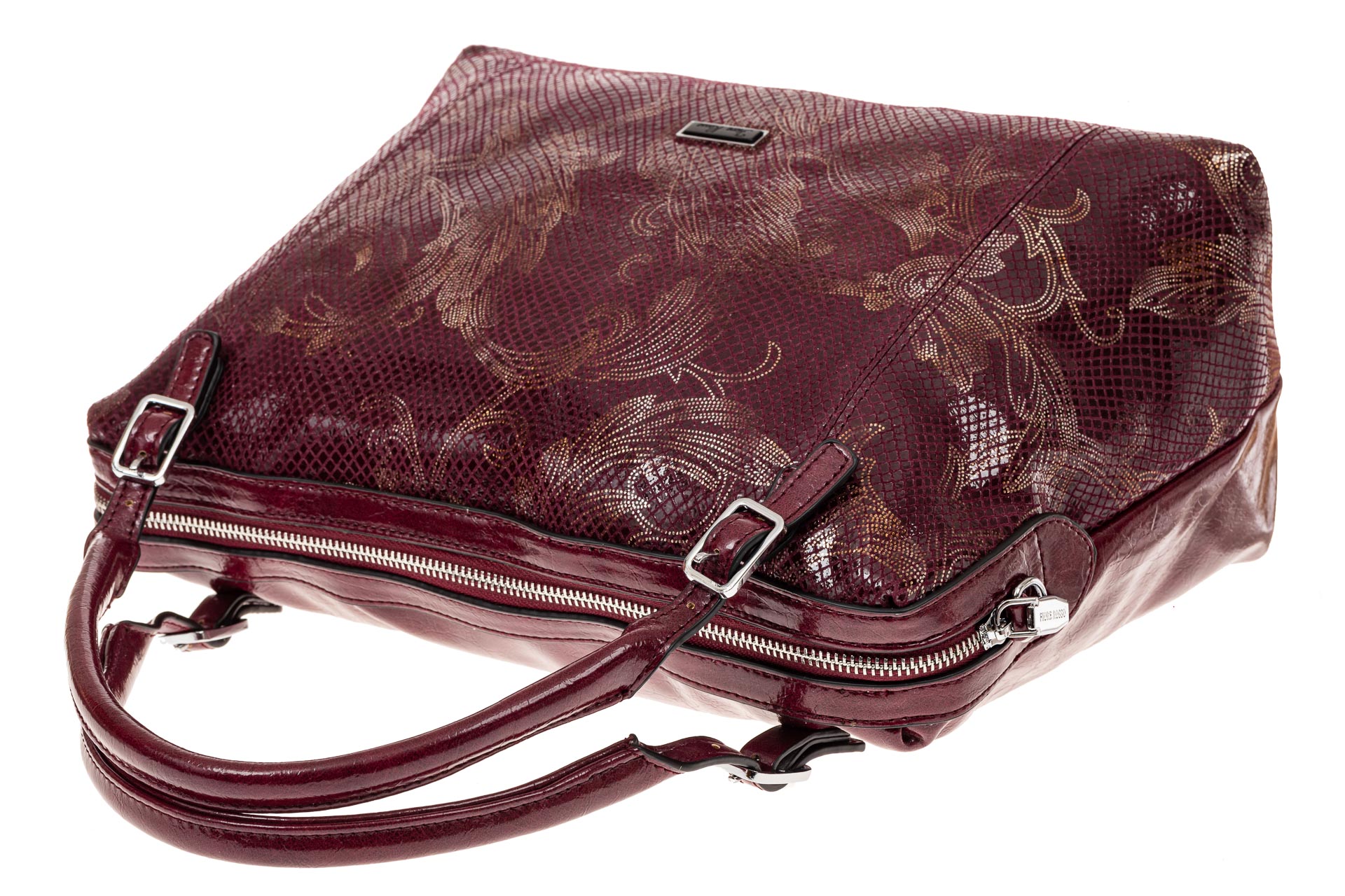 На фото 3 - Комбинированная сумка из экокожи и натуральной кожи, бордовая