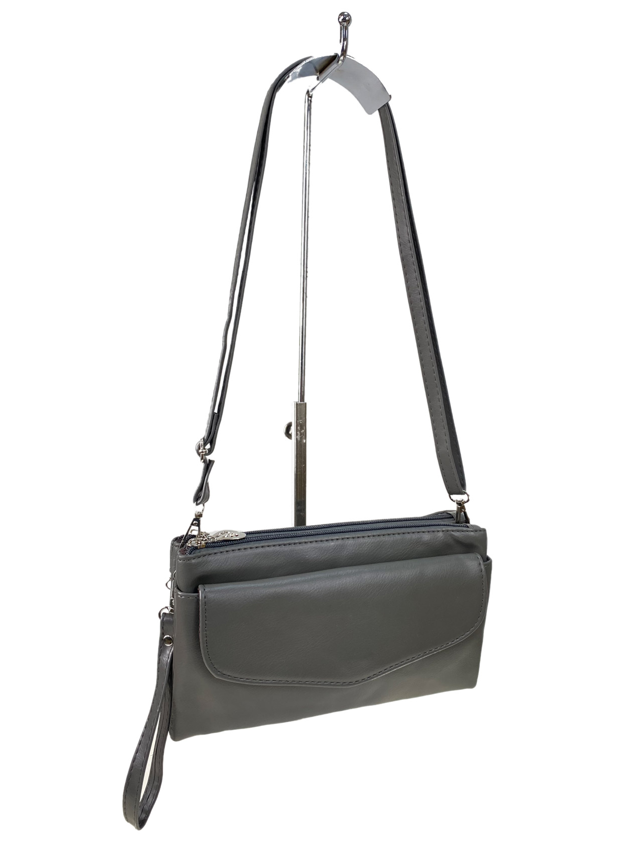 На фото 1 - Женская сумка клатч из искусственной кожи, цвет серый