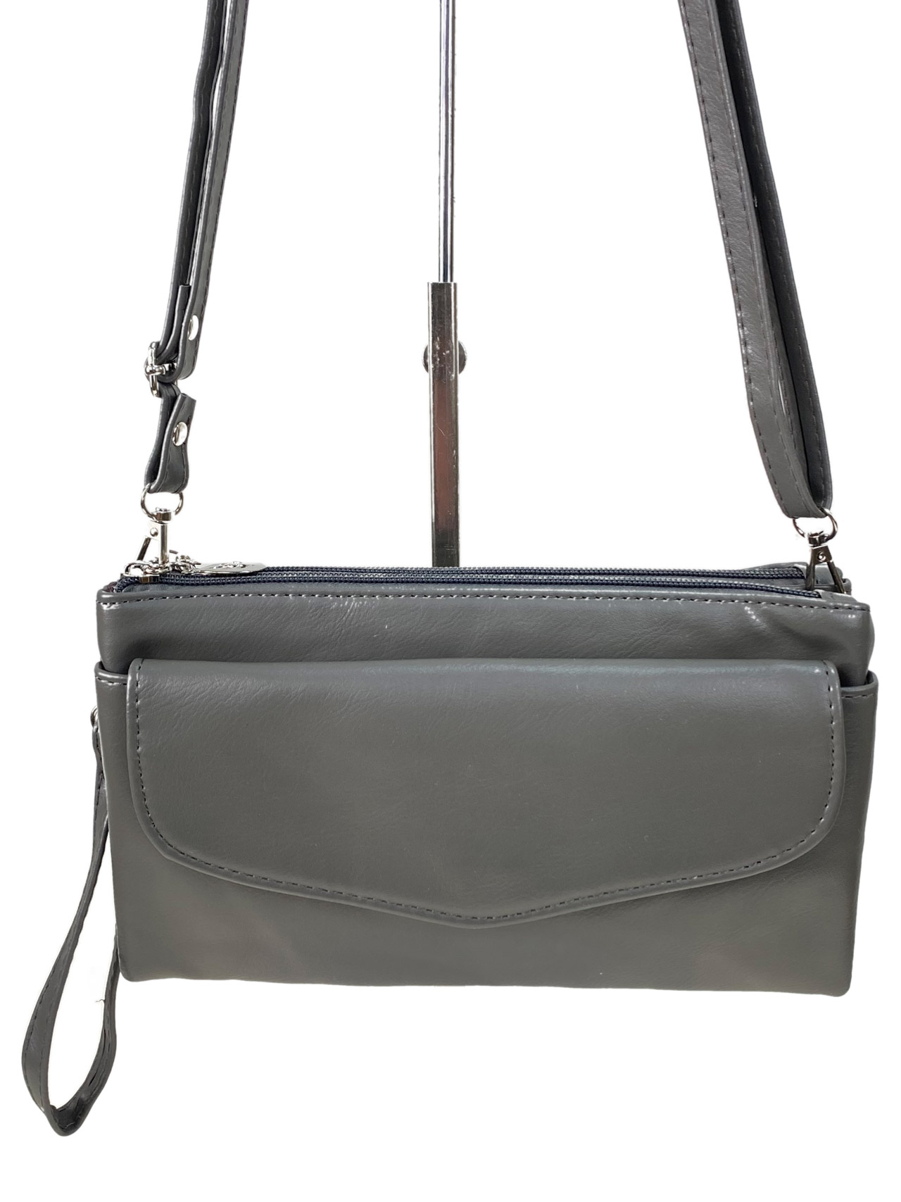 На фото 2 - Женская сумка клатч из искусственной кожи, цвет серый