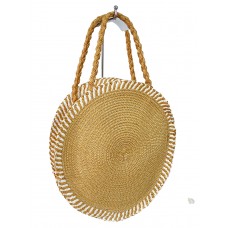 На фото 1 - Круглая плетеная сумка из соломы, цвет песочный