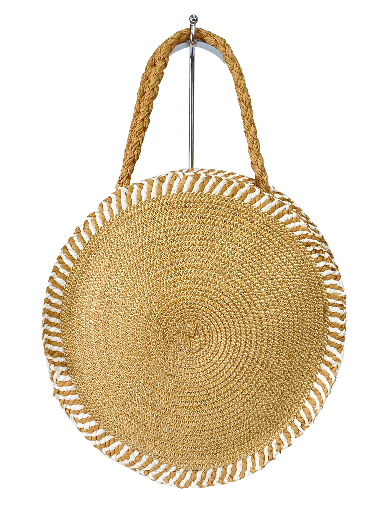 На фото 2 - Круглая плетеная сумка из соломы, цвет песочный