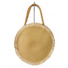 На фото 2 - Круглая плетеная сумка из соломы, цвет песочный