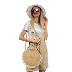 На фото 3 - Круглая плетеная сумка из соломы, цвет песочный