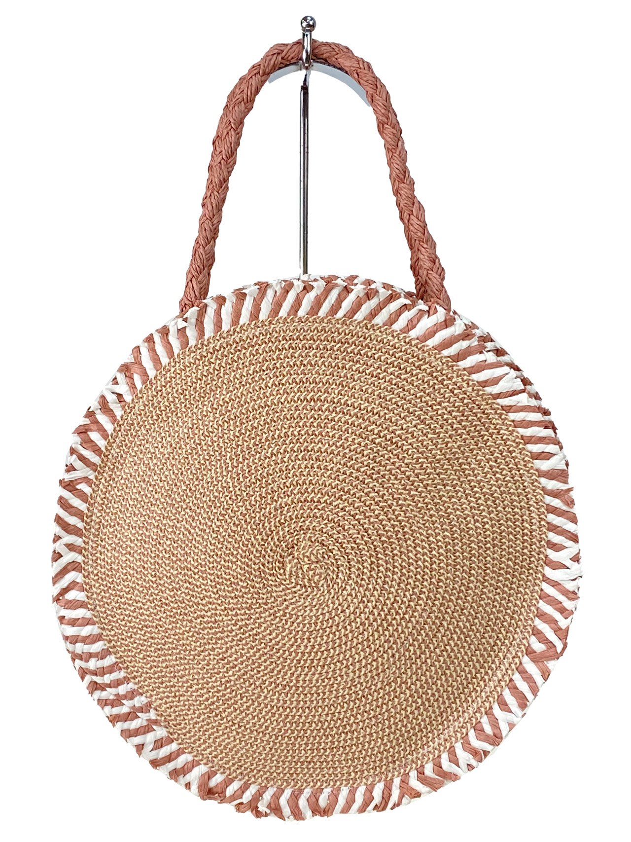 На фото 2 - Круглая плетеная сумка из соломы, цвет розовый