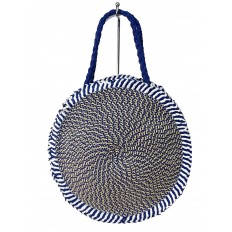 На фото 2 - Круглая плетеная сумка из соломы, цвет синий