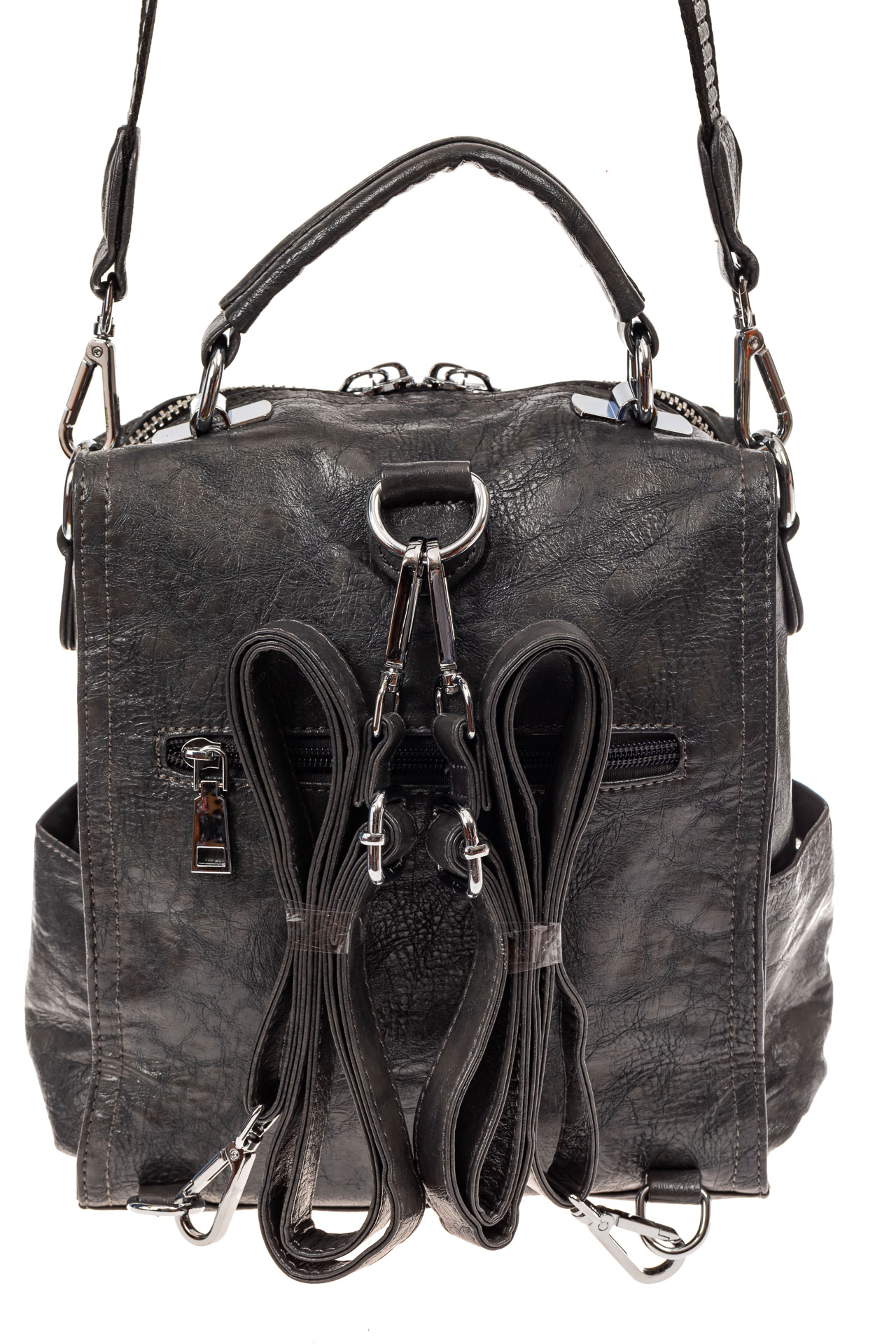 На фото 3 - Сумка женская рюкзак из искусственной кожи, цвет серый