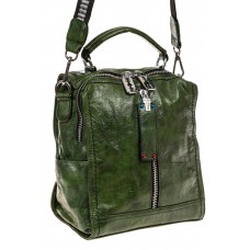 На фото 1 - Сумка женская рюкзак из искусственной кожи, цвет зеленый
