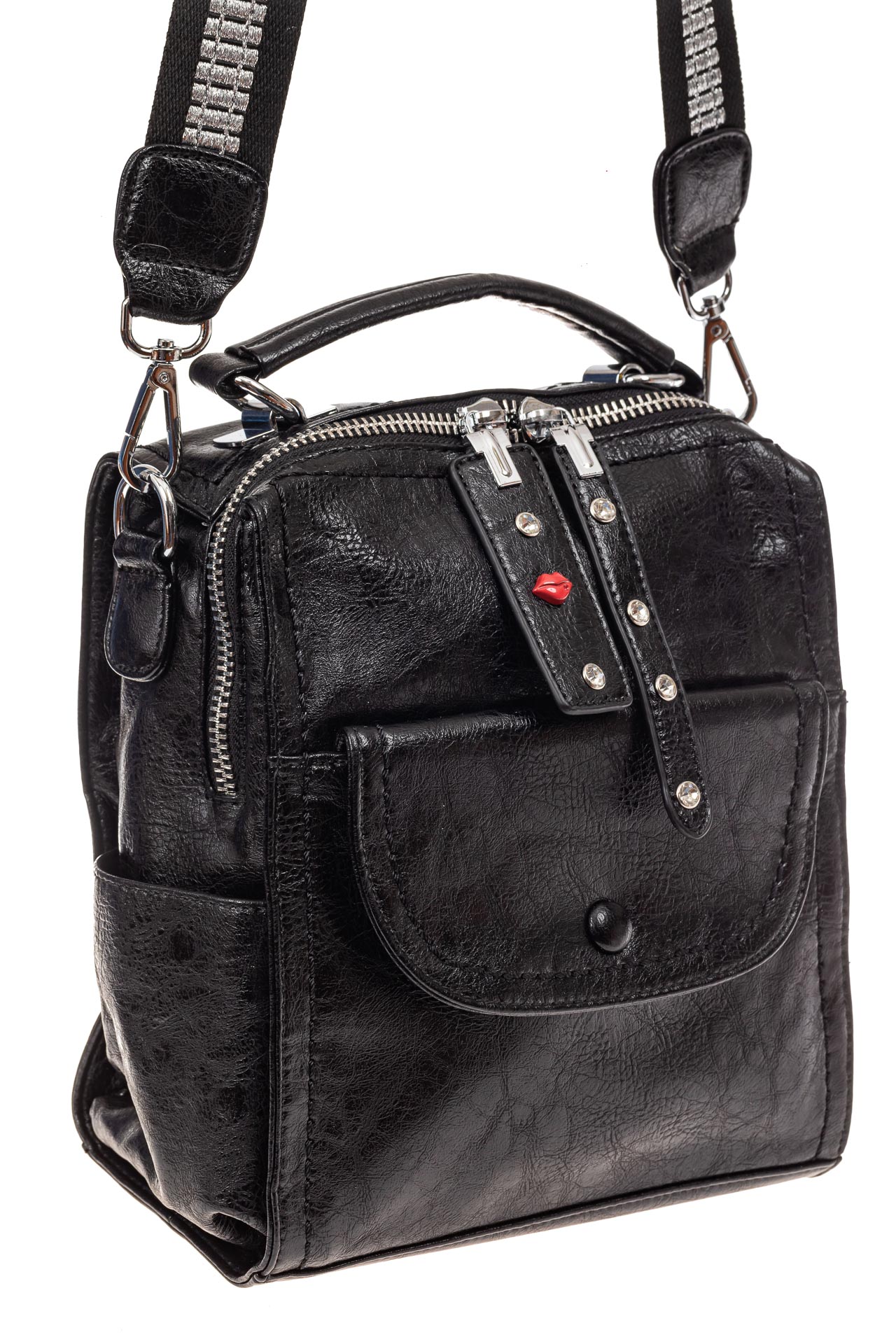 На фото 1 - Сумка женская рюкзак из искусственной кожи, цвет черный