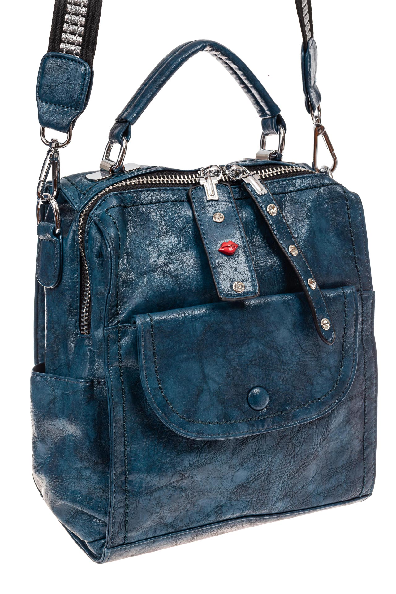 На фото 1 - Сумка женская рюкзак из искусственной кожи, цвет синий