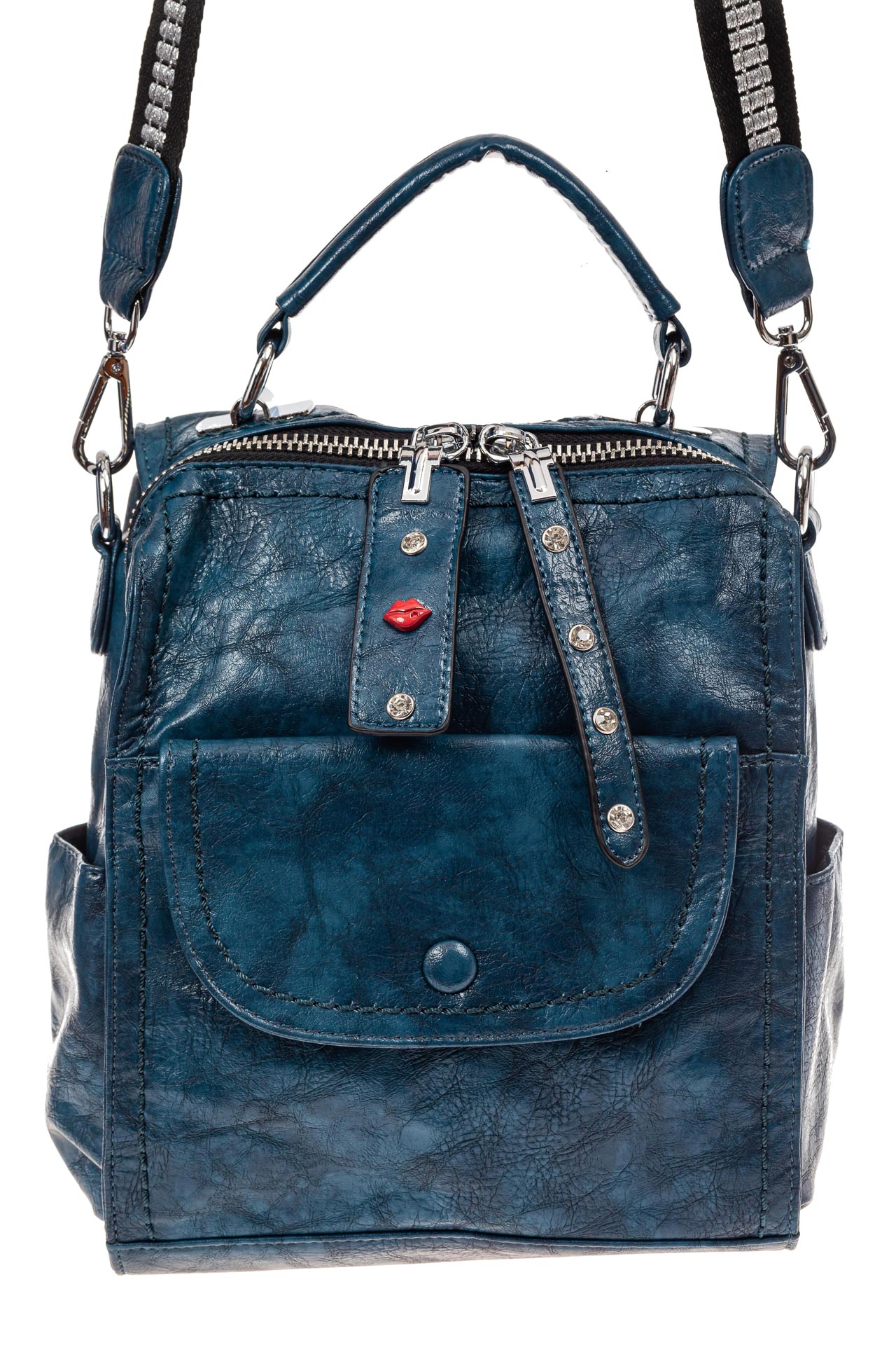 На фото 2 - Сумка женская рюкзак из искусственной кожи, цвет синий