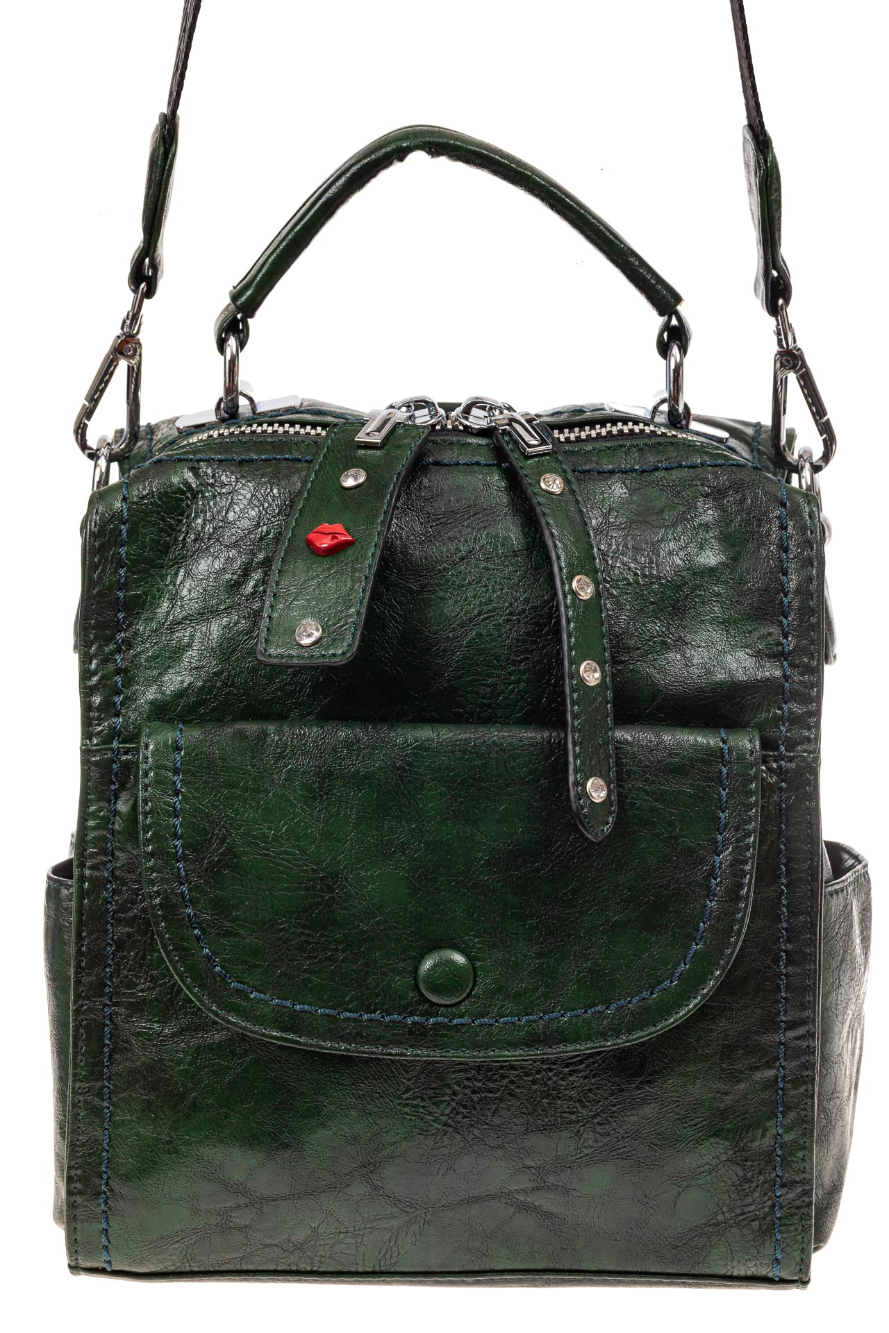 На фото 2 - Сумка женская рюкзак из искусственной кожи, цвет зеленый