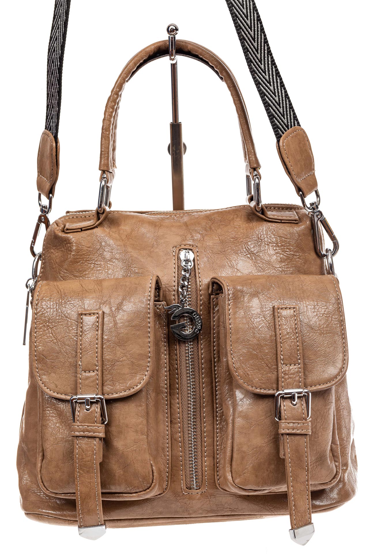 На фото 2 - Сумка женская рюкзак из искусственной кожи, цвет бежевый