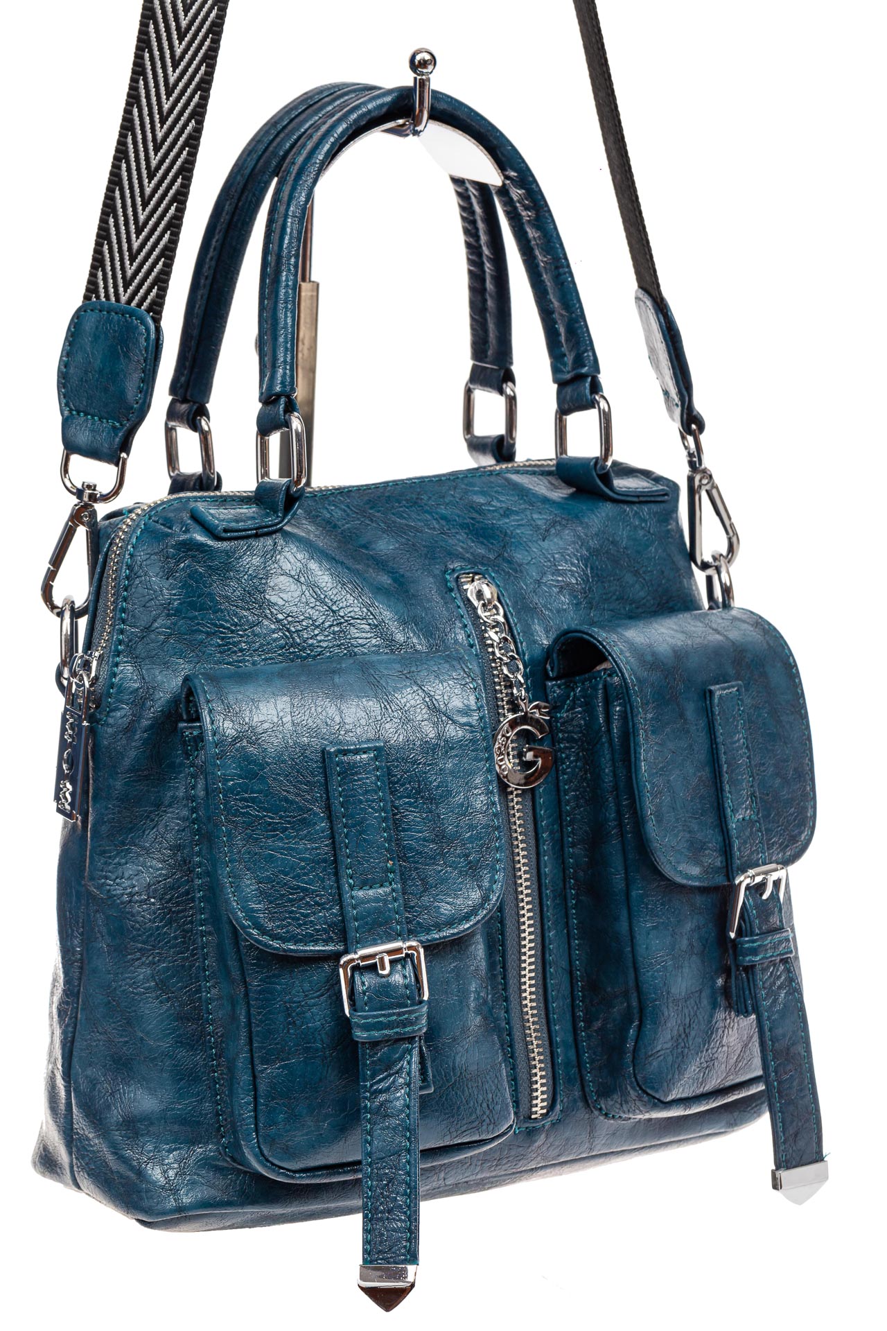 На фото 1 - Сумка женская рюкзак из искусственной кожи, цвет синий