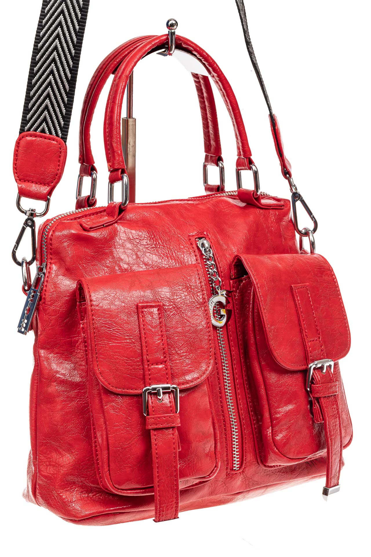 На фото 1 - Сумка женская рюкзак из искусственной кожи, цвет красный