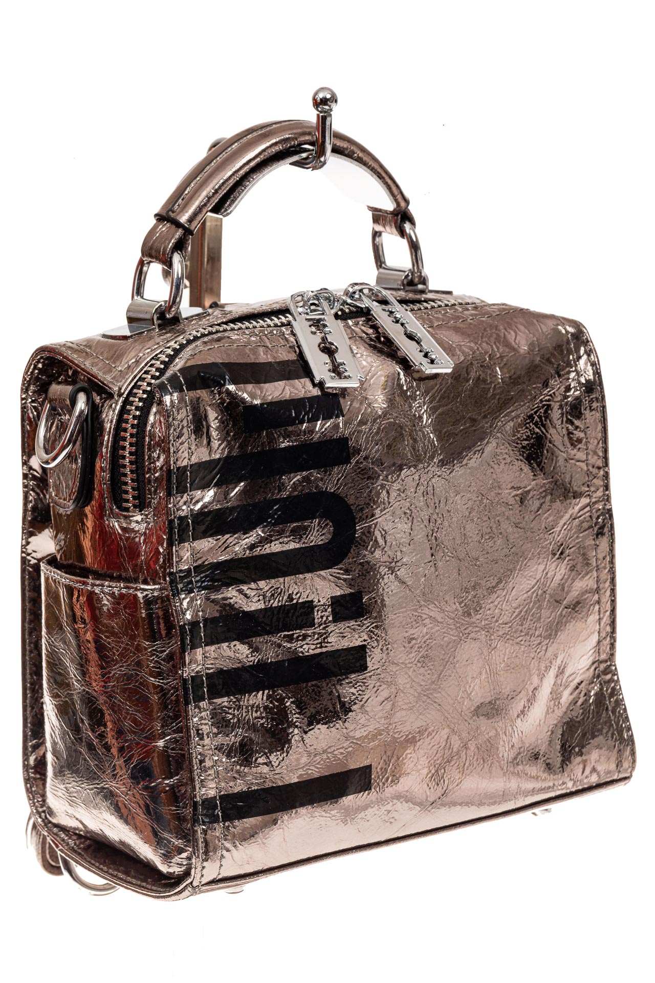 На фото 1 - Сумка-рюкзак из искусственной кожи, цвет серебро