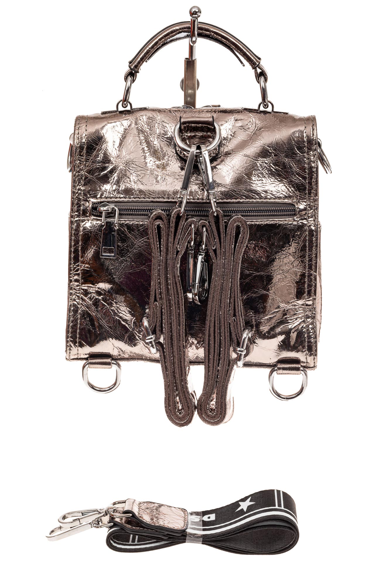 На фото 2 - Сумка-рюкзак из искусственной кожи, цвет серебро