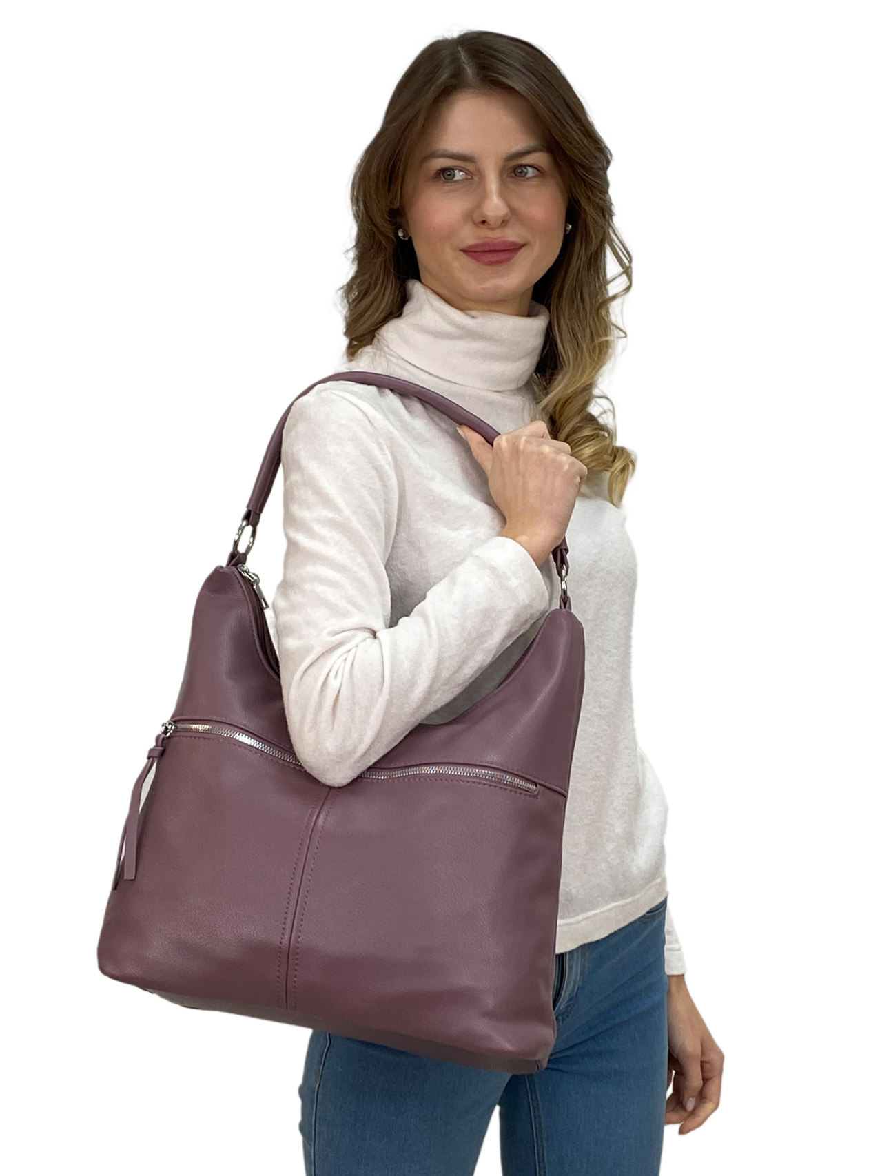 Женская сумка хобо из искусственной кожи, цвет пудра